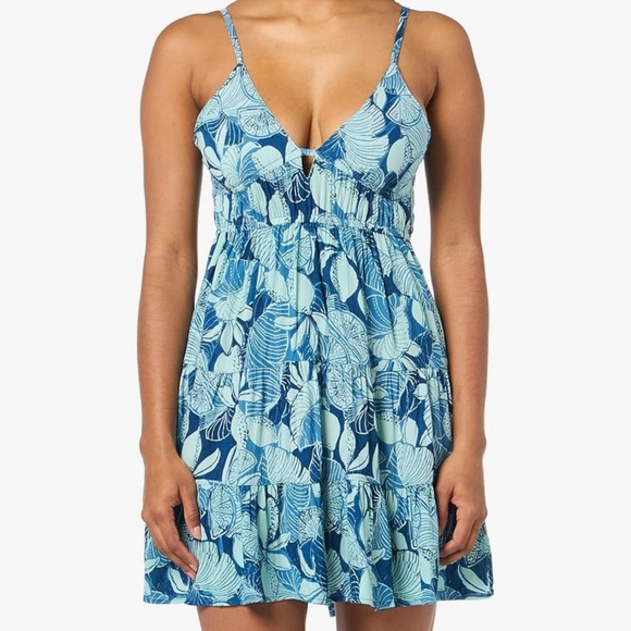 Angie Blue Floral Women's Mini Dress Size Medium Summer Beachy Boho Coastal - Picture 1 of 9